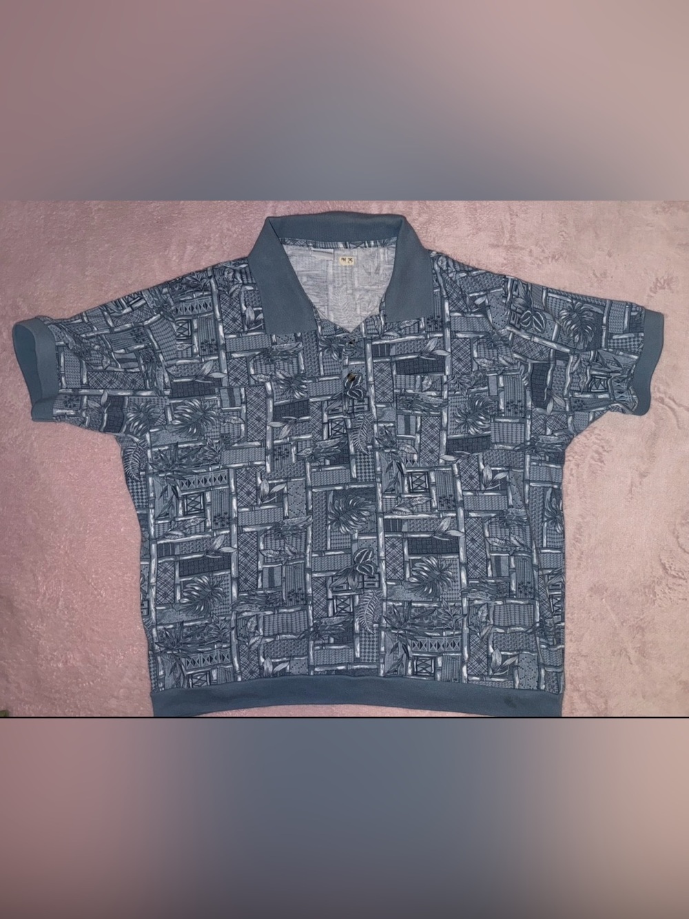Men's Y2K Haband Blue Patterned Polo Hawaiian Shirt